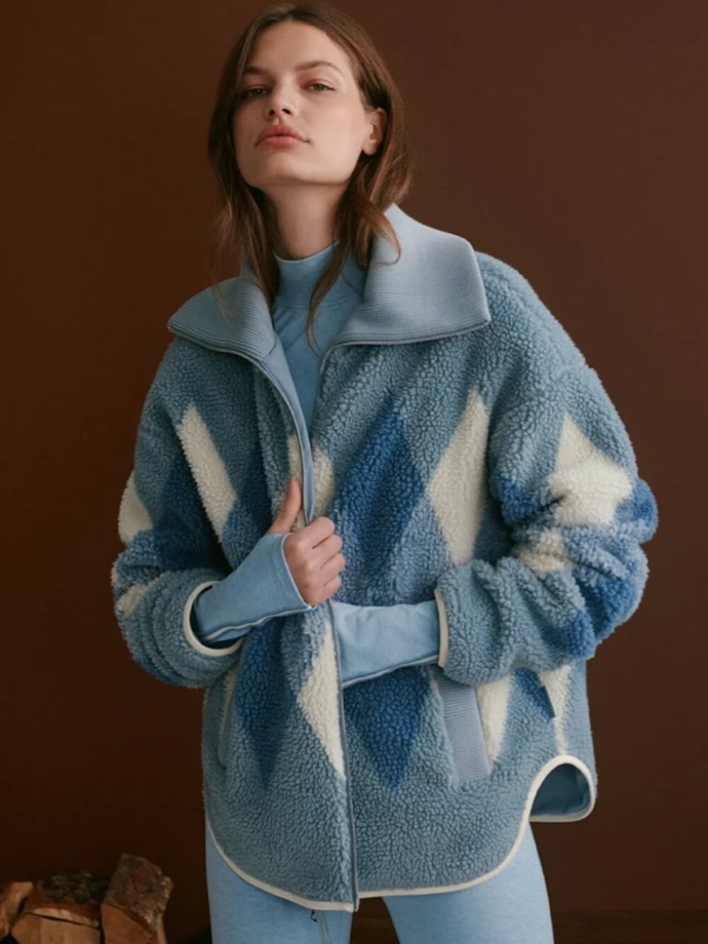 Varley Sherpa Jacket Blue Argyle Diamond Size S